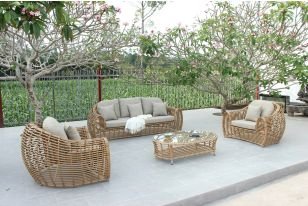 Renava Sandra - Outdoor Beige + Wicker Sofa Set