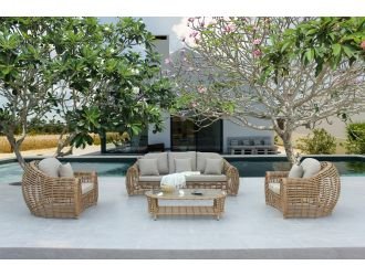 Renava Sandra - Outdoor Beige + Wicker Sofa Set