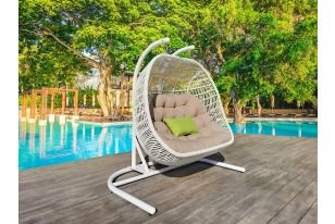 Renava San Juan Outdoor White & Beige Hanging Chair